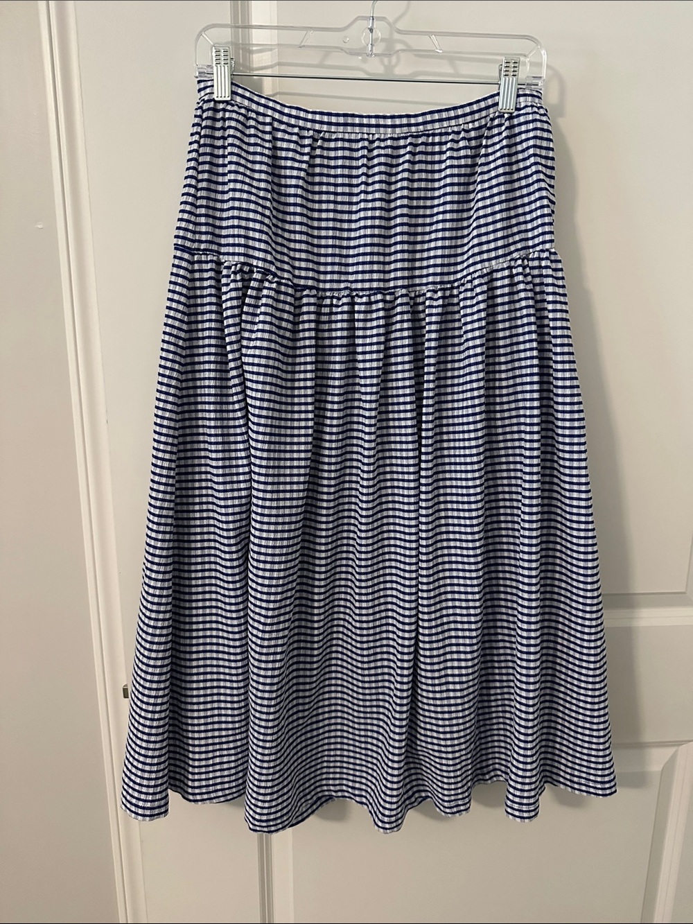 Astr Navy and White Gingham A-Line Midi Skirt